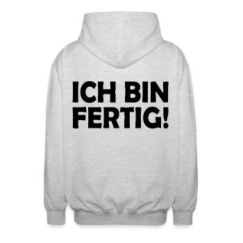 Ich bin fertig - Unisex Kapuzenjacke - Hellgrau meliert - Hinten - AI Model Male 185 light (185cm)