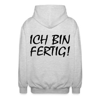 Ich bin fertig - Unisex Kapuzenjacke - Hellgrau meliert - Hinten - AI Model Male 185 light (185cm)