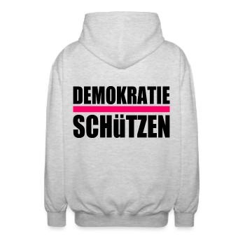 Demokratie schützen - Unisex Kapuzenjacke - Hellgrau meliert - Hinten - AI Model Male 185 light (185cm)