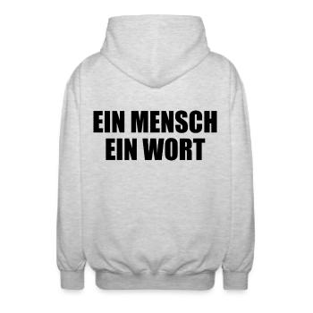 ein mensch ein wort - Unisex Kapuzenjacke - Hellgrau meliert - Hinten - AI Model Male 185 light (185cm)