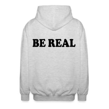 Be real - Unisex Kapuzenjacke - Hellgrau meliert - Hinten - AI Model Male 185 light (185cm)