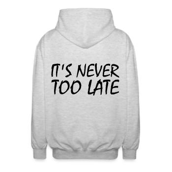 It's never too late - Unisex Kapuzenjacke - Hellgrau meliert - Hinten - AI Model Male 185 light (185cm)
