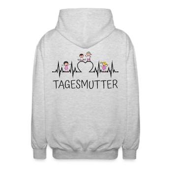 Tagesmutter Herzschlag mit Herz und Kindern - Unisex Kapuzenjacke - Hellgrau meliert - Hinten - AI Model Male 185 light (185cm)