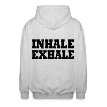 Inhale exhale - Unisex Hooded Jacket - light heather grey - Back - AI Model Male 185 light (185cm)