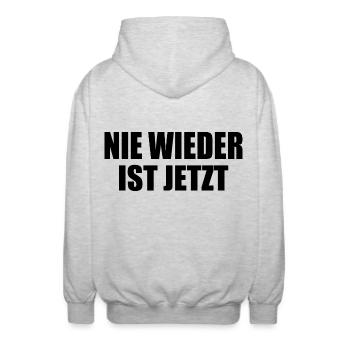 Nie wieder ist jetzt - Unisex Kapuzenjacke - Hellgrau meliert - Hinten - AI Model Male 185 light (185cm)