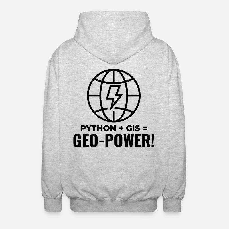 Python SIG Géo-Puissance Programmation Géospatial - Veste à capuche unisexe - gris clair chiné