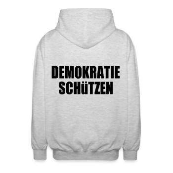 demokratie schützen - Unisex Kapuzenjacke - Hellgrau meliert - Hinten - AI Model Male 185 light (185cm)