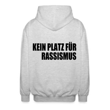 kein platz für rassismus - Unisex Kapuzenjacke - Hellgrau meliert - Hinten - AI Model Male 185 light (185cm)