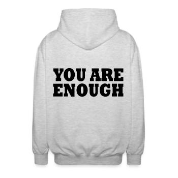 You are enough - Unisex Hooded Jacket - light heather grey - Back - AI Model Male 185 light (185cm)