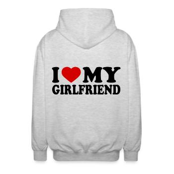 I love my girlfriend - Unisex Kapuzenjacke - Hellgrau meliert - Hinten - AI Model Male 185 light (185cm)
