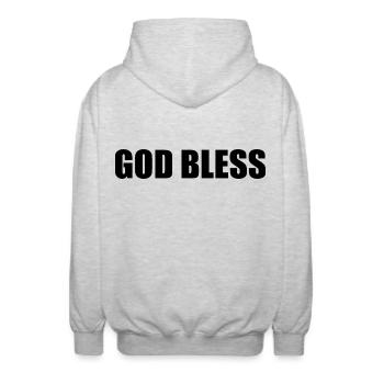 God bless - Unisex Hooded Jacket - light heather grey - Back - AI Model Male 185 light (185cm)