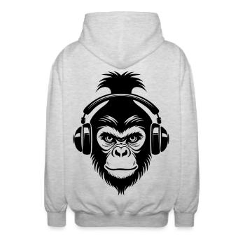 Entspannter Affe Wireless Kopfhörer Café Shirt - Unisex Kapuzenjacke - Hellgrau meliert - Hinten - AI Model Male 185 light (185cm)