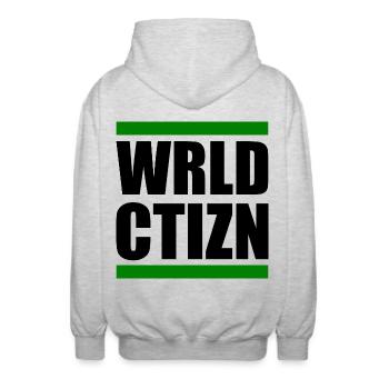 Wrld ctizn - world citizen - Unisex Hooded Jacket - light heather grey - Back - AI Model Male 185 light (185cm)