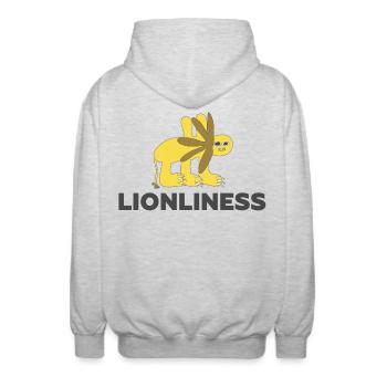 LIONLINESS - Lion Only Outsider Art - Unisex Hooded Jacket - light heather grey - Back - AI Model Male 185 light (185cm)