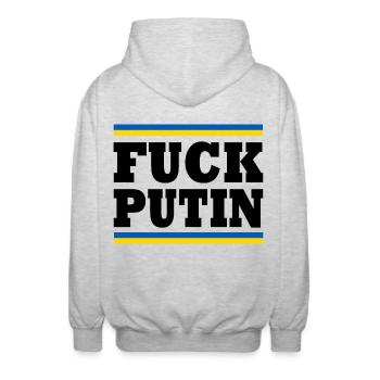 Puck futin - Unisex Kapuzenjacke - Hellgrau meliert - Hinten - AI Model Male 185 light (185cm)