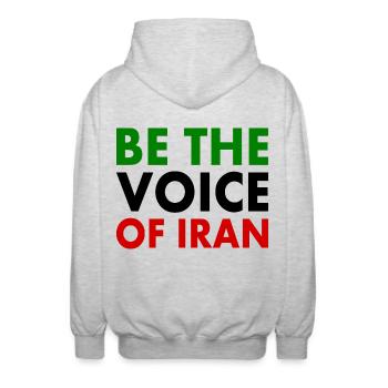 Be the voice of iran - Unisex Hooded Jacket - light heather grey - Back - AI Model Male 185 light (185cm)