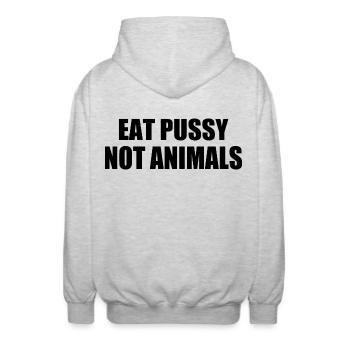 Eat pussy not animals - Unisex Kapuzenjacke - Hellgrau meliert - Hinten - AI Model Male 185 light (185cm)