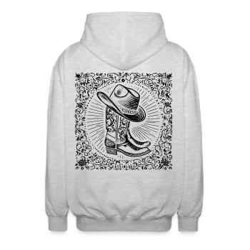 Cowboy boots with hat and western ornaments - Unisex Hooded Jacket - light heather grey - Back - AI Model Male 185 light (185cm)
