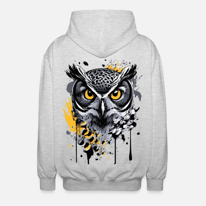 Eule Bunt - Nachteule - Schleiereule - Kauz - Unisex Kapuzenjacke - Hellgrau meliert