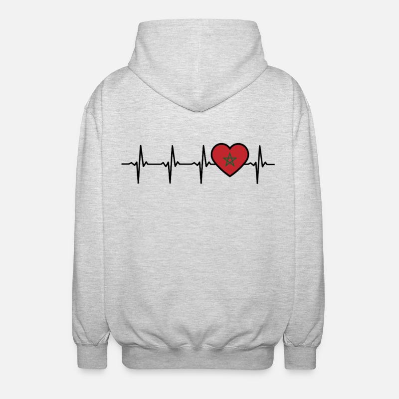 Maroc Heartbeat Drapeau Marocain - Veste à capuche unisexe - gris clair chiné