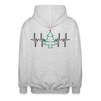 Herzschlag Weihnachtsbaum (Farben änderbar) - Unisex Kapuzenjacke - Hellgrau meliert - Hinten - AI Model Male 185 light (185cm)