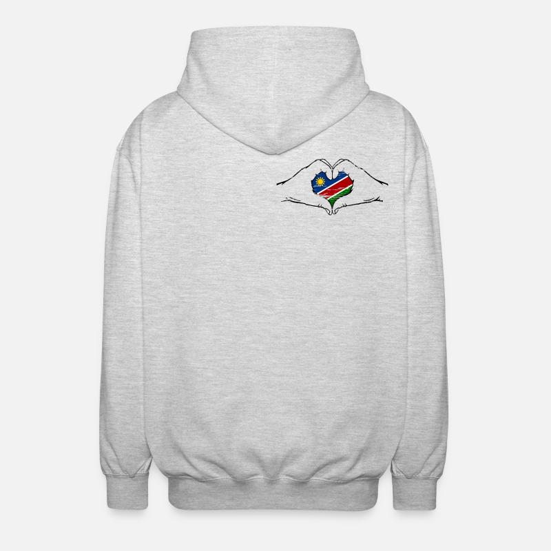 Namibia Flag Heart Shape Used - Unisex Hooded Jacket - light heather grey