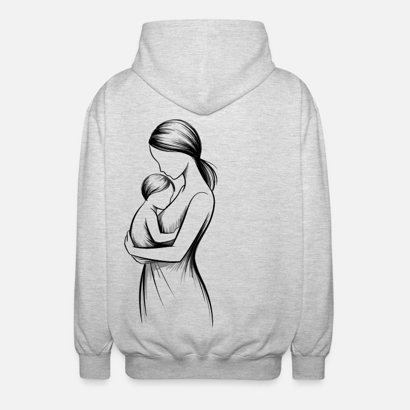 Schwarz-Weiß MutterKind Silhouette - Unisex Kapuzenjacke - Hellgrau meliert