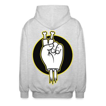 Bone Fingers Victory Sign - Unisex Hooded Jacket - light heather grey - Back - AI Model Male 185 light (185cm)