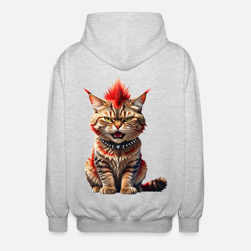 Punk Katze - Unisex Kapuzenjacke - Hellgrau meliert