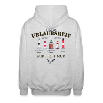 Sylt, Status Urlaubsreif, Deutsche Nordsee - Unisex Kapuzenjacke - Hellgrau meliert - Hinten - AI Model Male 185 light (185cm)