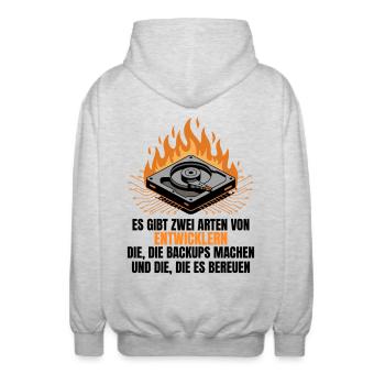 Es gibt zwei Arten von Entwicklern - Unisex Kapuzenjacke - Hellgrau meliert - Hinten - AI Model Male 185 light (185cm)