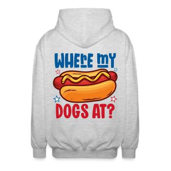 Where my dogs at? - Unisex Hooded Jacket - light heather grey - Back - AI Model Male 185 light (185cm)