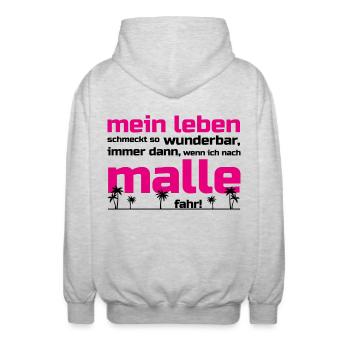 Mein Leben Malle (Schrift pink/schwarz) - Unisex Kapuzenjacke - Hellgrau meliert - Hinten - AI Model Male 185 light (185cm)