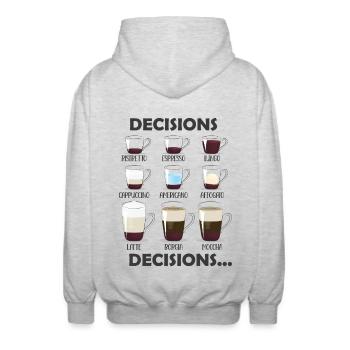 Decisions Decisions Coffee Choices - Unisex Hooded Jacket - light heather grey - Back - AI Model Male 185 light (185cm)