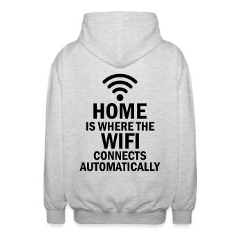 Home is Where the Wifi Connects Automatically - Unisex Hooded Jacket - light heather grey - Back - AI Model Male 185 light (185cm)