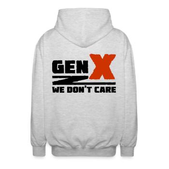 Generation X - Es ist uns egal - Unisex Kapuzenjacke - Hellgrau meliert - Hinten - AI Model Male 185 light (185cm)