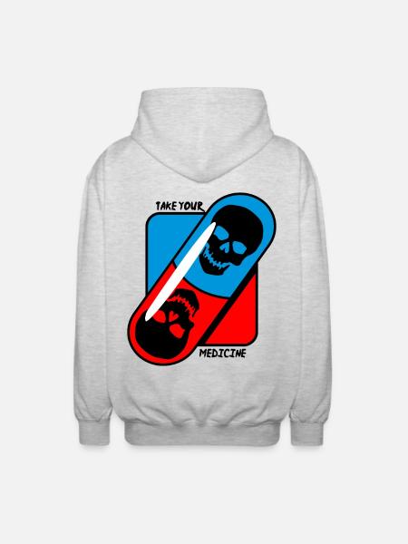 Take - your - medicine - skull - Unisex Hooded Jacket - light heather grey
