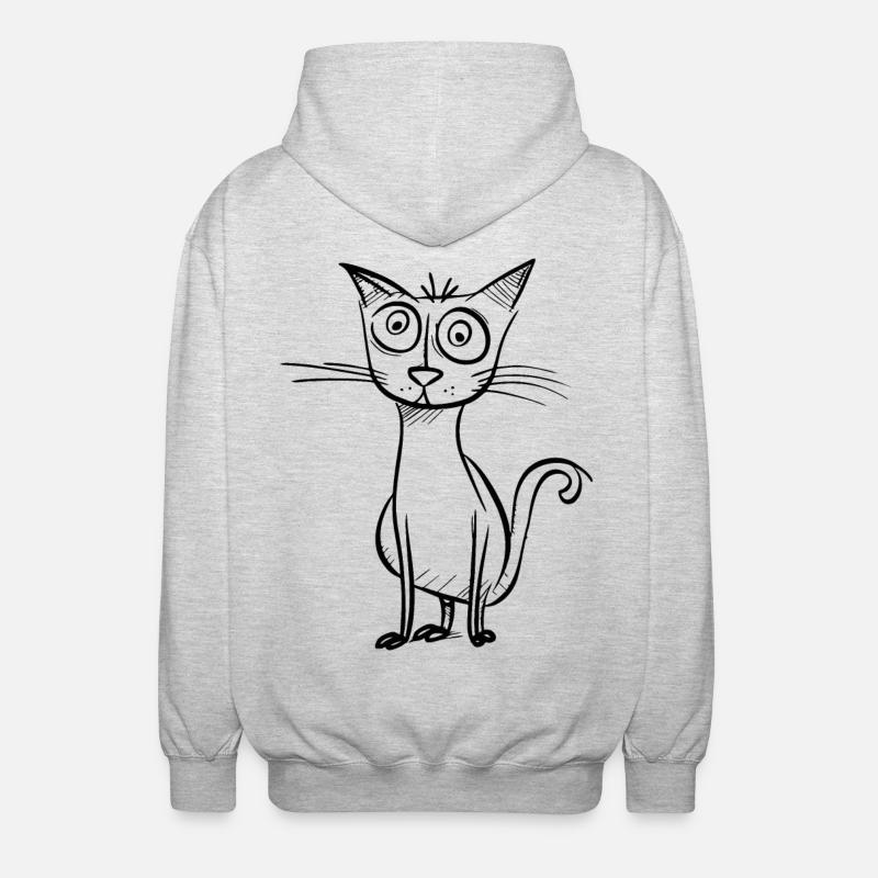 Étrange chat de dessin animé - Veste à capuche unisexe - gris clair chiné