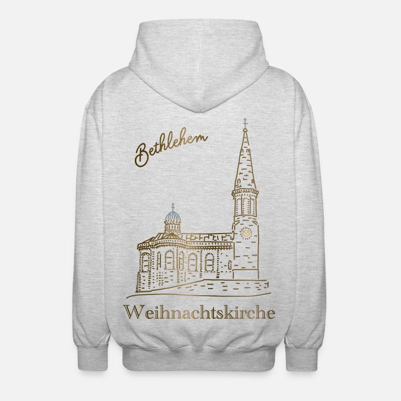 Weihnachtskirche Bethlehem, handgezeichnet - Unisex Kapuzenjacke - Hellgrau meliert