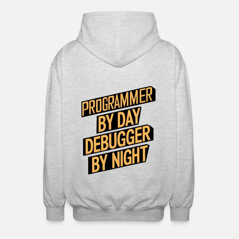 Programmer by Day, Debugger by Night - Unisex Hooded Jacket - light heather grey