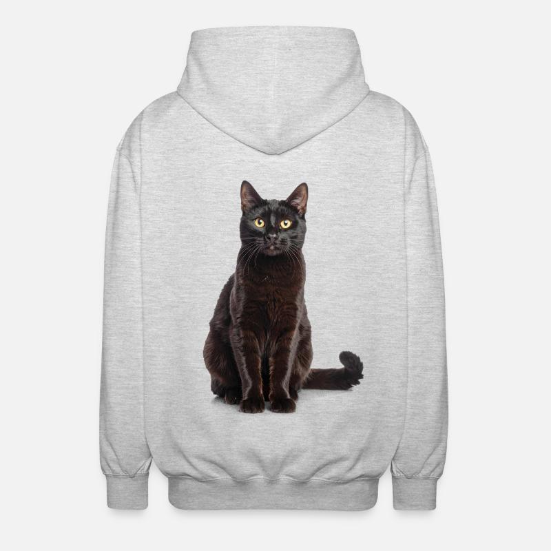 Chat élégant noir - élégant, mystérieux - Veste à capuche unisexe - gris clair chiné