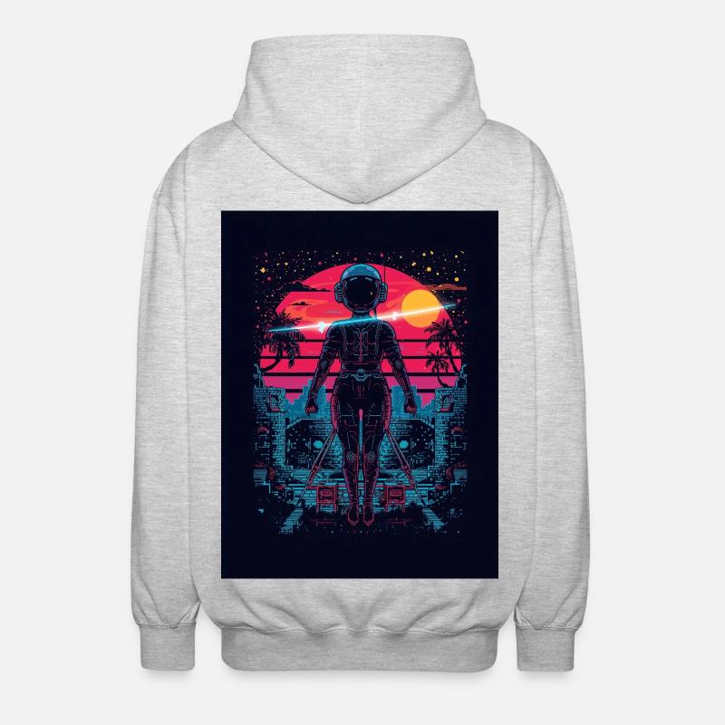 Astronaut Neon Sunset - Unisex Kapuzenjacke - Hellgrau meliert