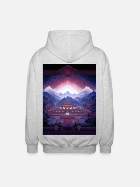 Psy Art - Pagode in Berglandschaft - Unisex Kapuzenjacke - Hellgrau meliert