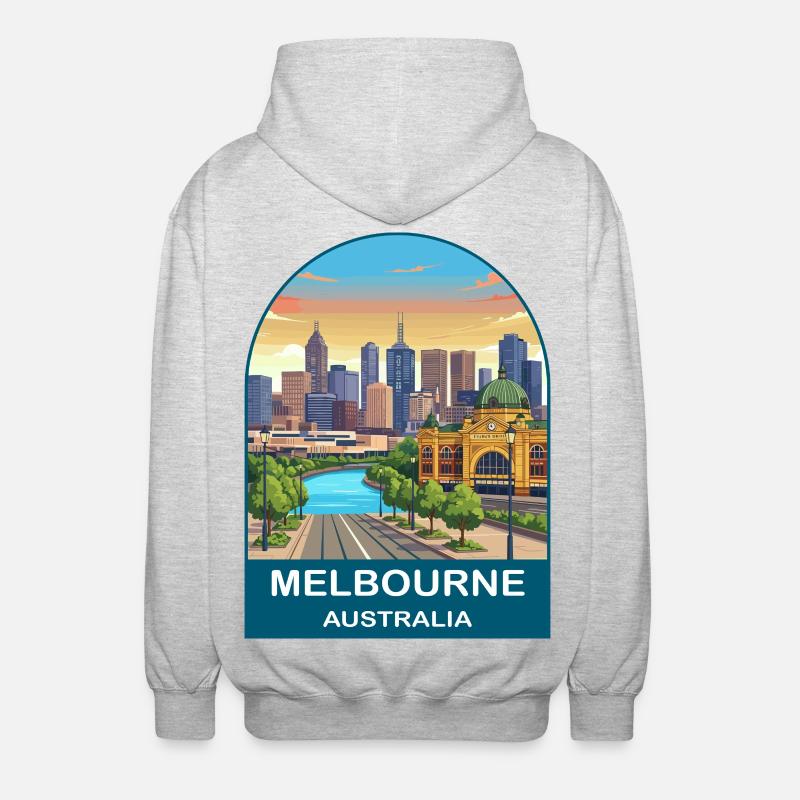 Melbourne, Australien, Flinders St Reiseplakat - Unisex Kapuzenjacke - Hellgrau meliert