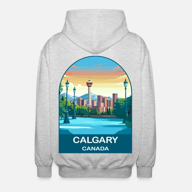Calgary Canada Tower & Berge Reisekunst - Unisex Kapuzenjacke - Hellgrau meliert