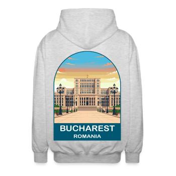 Bukarest Rumänien Vintage-Reiseplakat - Unisex Kapuzenjacke - Hellgrau meliert - Hinten - AI Model Male 185 light (185cm)