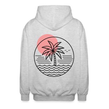 Palm Tree Circle - Unisex Hooded Jacket - light heather grey - Back - AI Model Male 185 light (185cm)