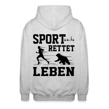 Sport Rettet Leben - Lustige Sportler - Unisex Kapuzenjacke - Hellgrau meliert - Hinten - AI Model Male 185 light (185cm)