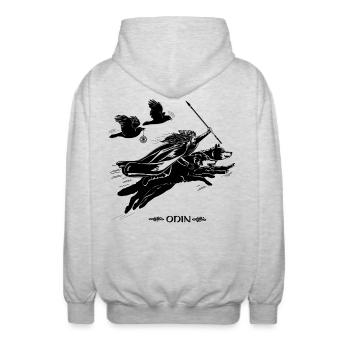 Odin mit Geri und Freki - Unisex Kapuzenjacke - Hellgrau meliert - Hinten - AI Model Male 185 light (185cm)