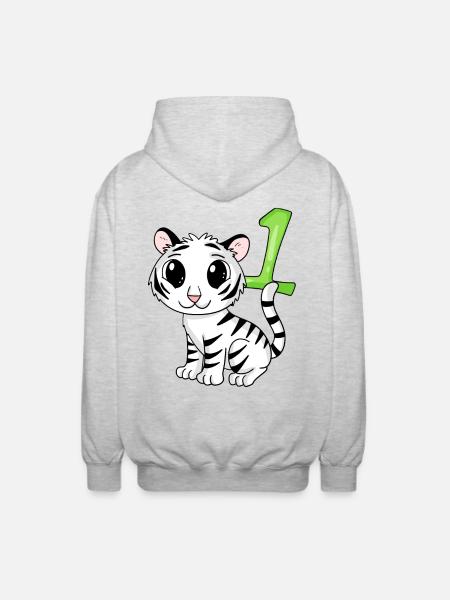 Nummer 1 Nummer et - Tiger Motiv - Unisex hættejakke. - lysegrå meleret
